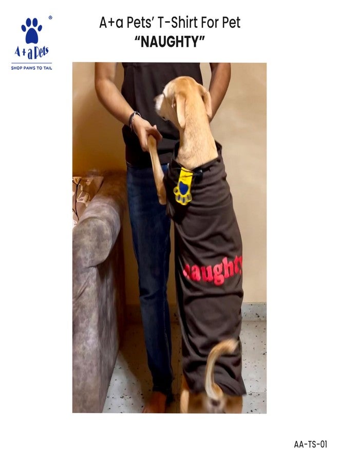 A+a Pets تيشيرت A+a Pets مطبوع عليه رسومات، مقاس عادي، مناسب للبشر (للجنسين) 'Nsd' وللحيوانات الأليفة (الكلاب والقطط) 'Naughty' | نصف كم، رقبة دائرية | خفيف الوزن | قطن (مقاسات البشر: XL، الحيوانات الأليفة: 6XL، أحمر وبني) - Image 4